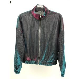 SHEIN Holographic Metallic Zip Front Crop Jacket Size M